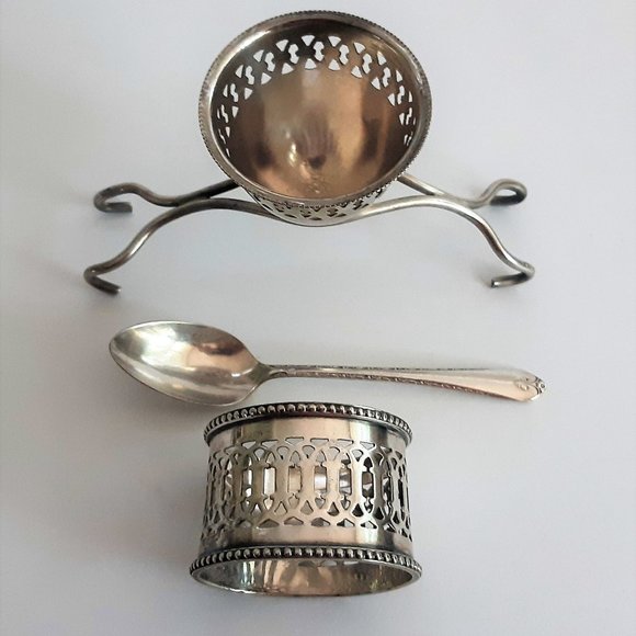VTG Antique Pierced Egg Cup Napkin Holder Mixed Set Silverplate Art Deco - Picture 4 of 7